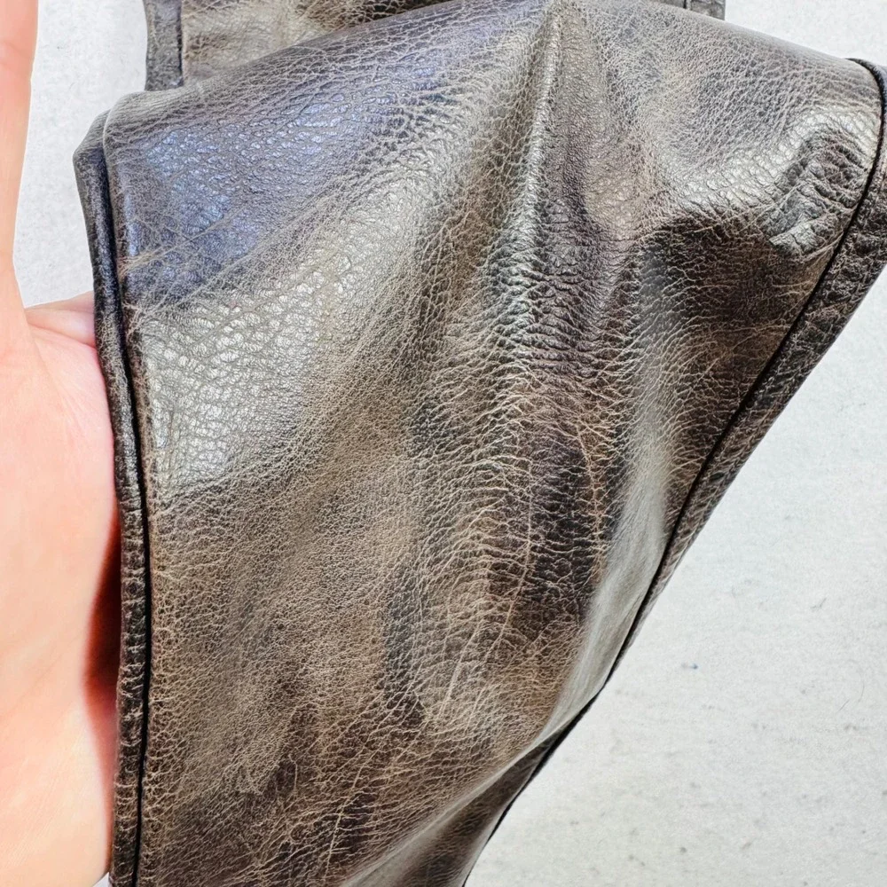 ASOS‎ DESIGN Faux Leather Trousers Mens W28 L32 Brown Distressed Rocker Grunge